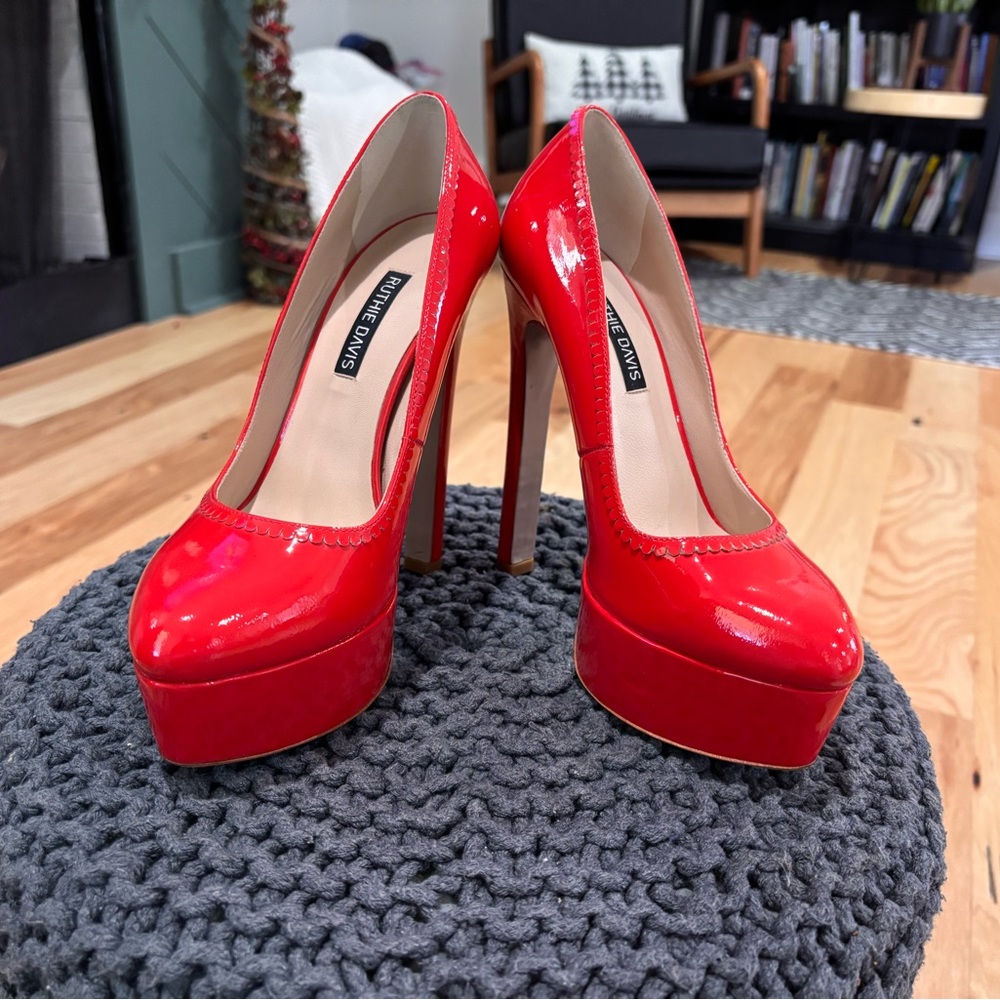 Ruthie Davis Vibrant Red Platform Heels